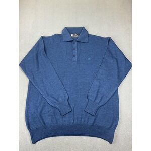 Monte Carlo Sweater Mens EU 42 Blue Wool Collared Pullover Embroidered Polo